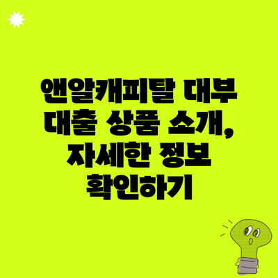 앤알캐피탈 대부 대출 상품 소개, 자세한 정보 확인하기